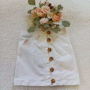 Free People Button Front Side Denim Mini Skirt White